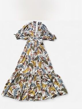 Tropical Leaf Print Maxi Dress